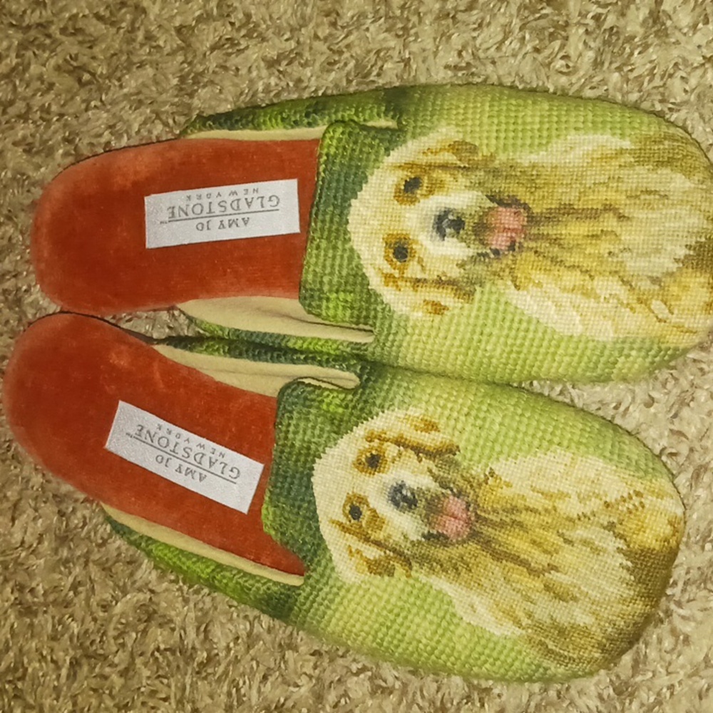 Amy Jo Gladstone New York Golden Retriever Needlepoint Slippers